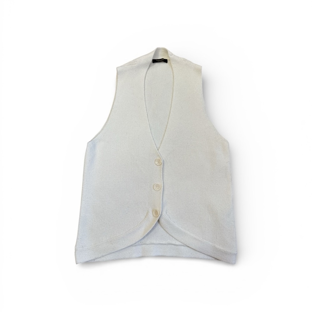 Massimo Dutti Cream Knit Button Vest- Women's - Size Small